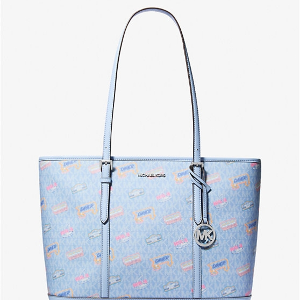 Michael Kors Light Blue Tote with Colorful Patterns